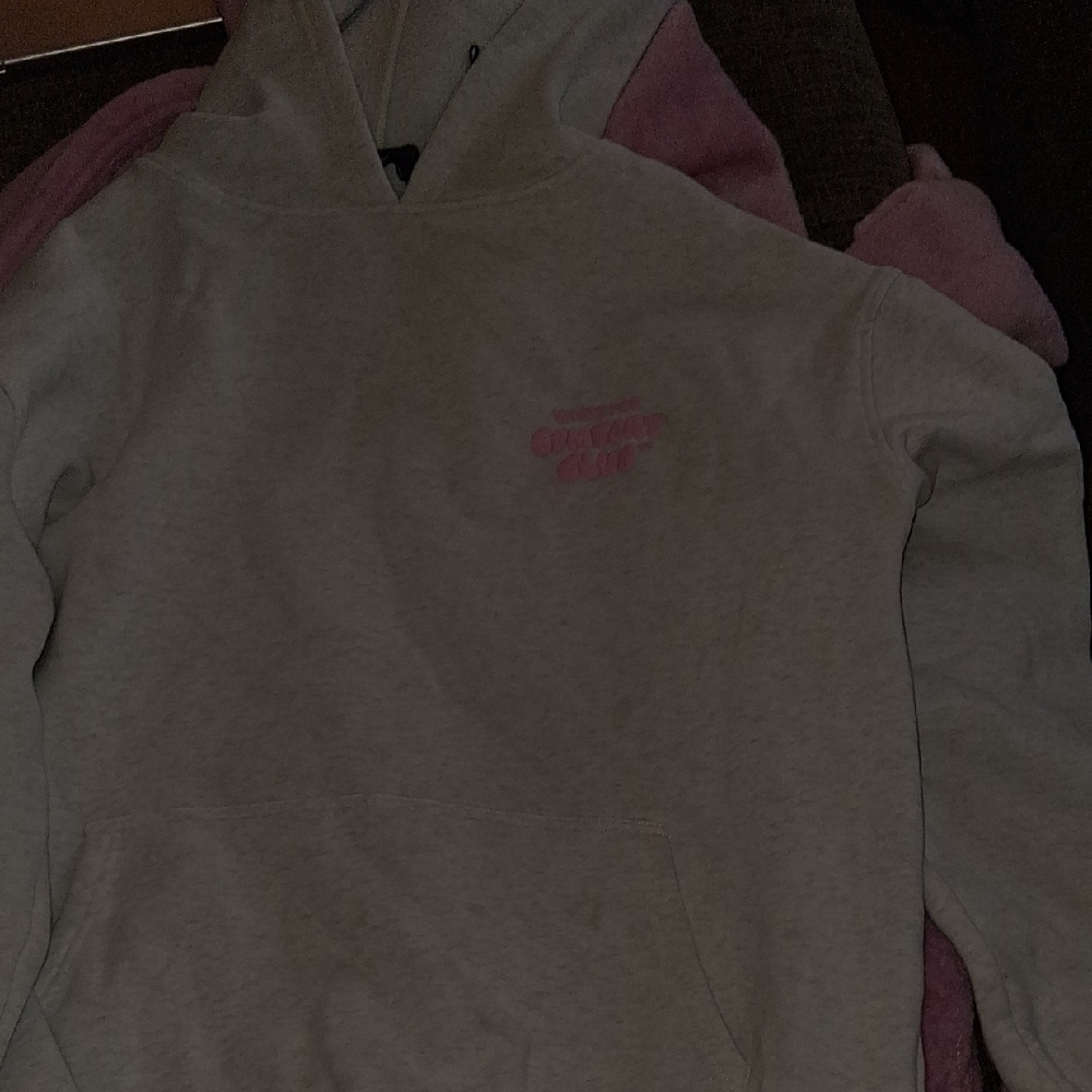 White Fox Boutique Gray Hoodie with Pink Logo Sold